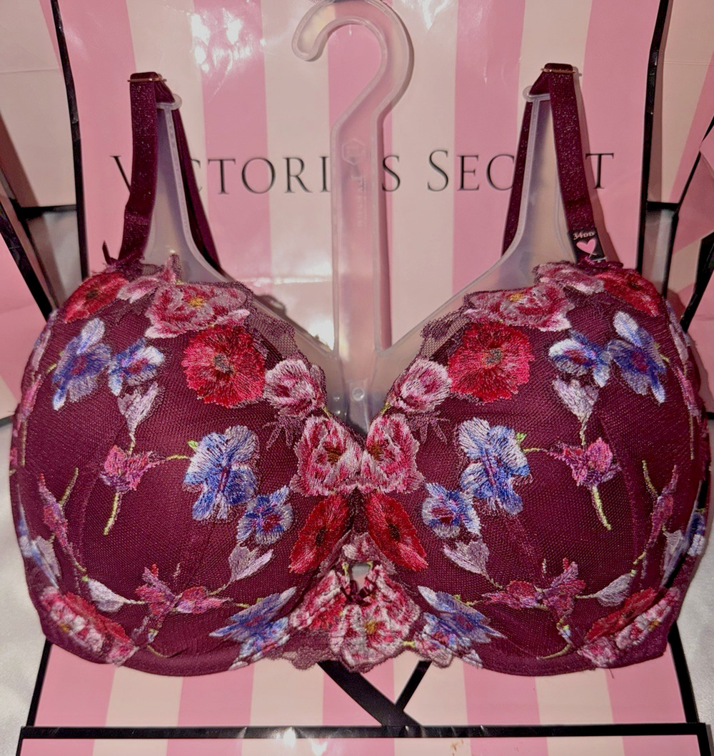 Victorias Secret Dream Angels Push Up 34DD Burgundy Floral